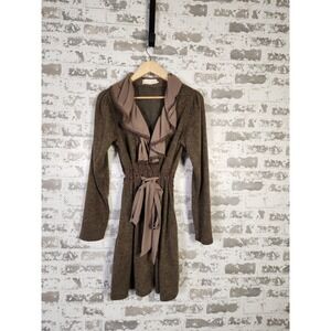 Velvet Ruffle Brown Duster Cardigan Large Ethereal Bohemian Dark Academia Whimsy